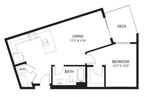 Floor plan for 1 bed, 1 bath, 763 sqft
